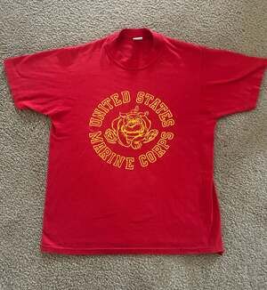 Vintage 80s Soffe USMC Bulldog T-Shirt Single Stitch Red Large